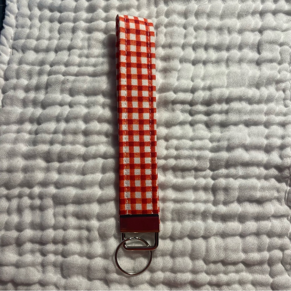 Handmade Hand Sewn Red Gingham Picnic Key Fob Keychain Wristlet 100% Cotton